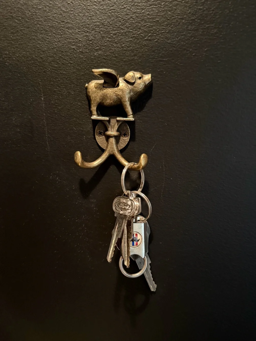 Flying Pig Double Hook Wall Hanger - Antique Brass NWOT